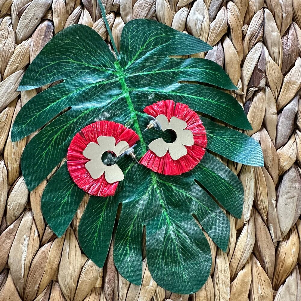BOGO FREE Red fringe earthbound, golden floral summer earrings ￼